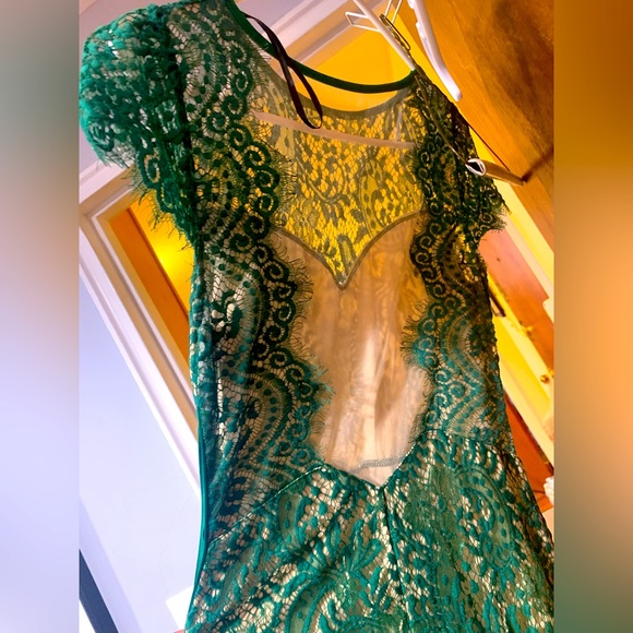 Windsor Dresses & Skirts - Long green lace dress. This Dress does everything! See through mesh in back💕